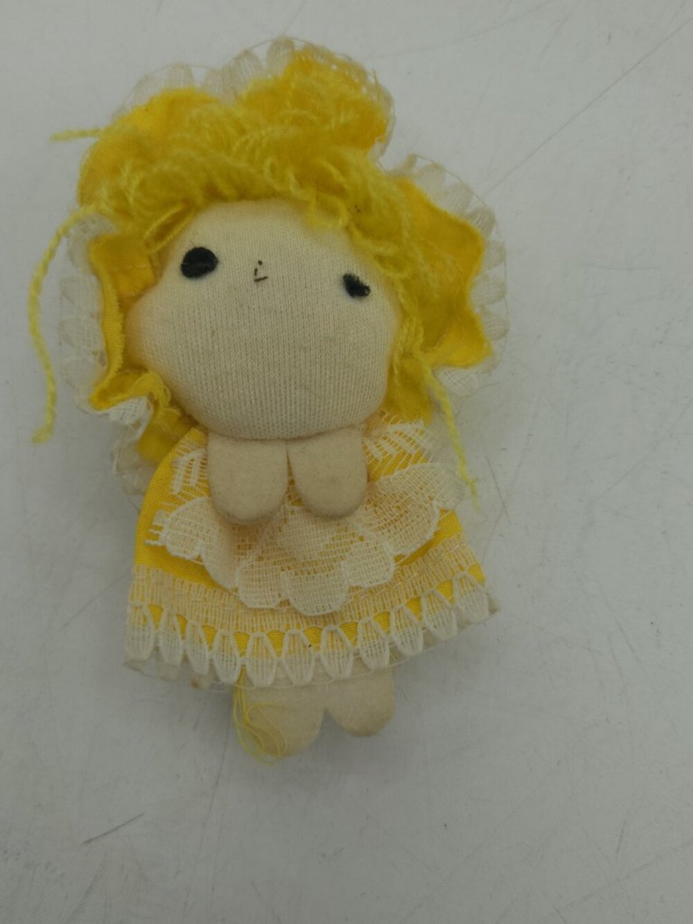 Vintage Small Yellow Cloth Pocket Doll 3.5" Tall